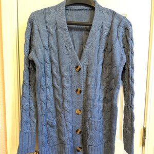 Blue Chunky Knit Button Front Cardigan Size Medium